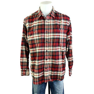 Pendleton Mens Hawthorne Flannel Shirt Large Plaid Long Sleeve Elbow Patch